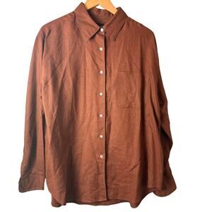 Vintage Hunt Club Linen Button Up Shirt Women’s Sz 16 Chocolate Brown Minimalist